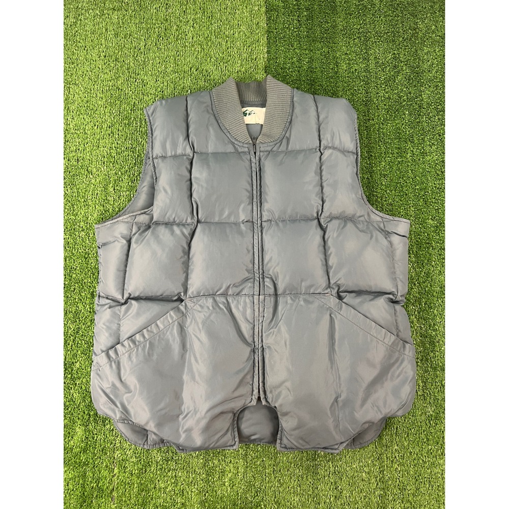 Vintage REI Mens XL Blue Gray Goose Down Puffer Vest Quilted Full Zip Gorpcore